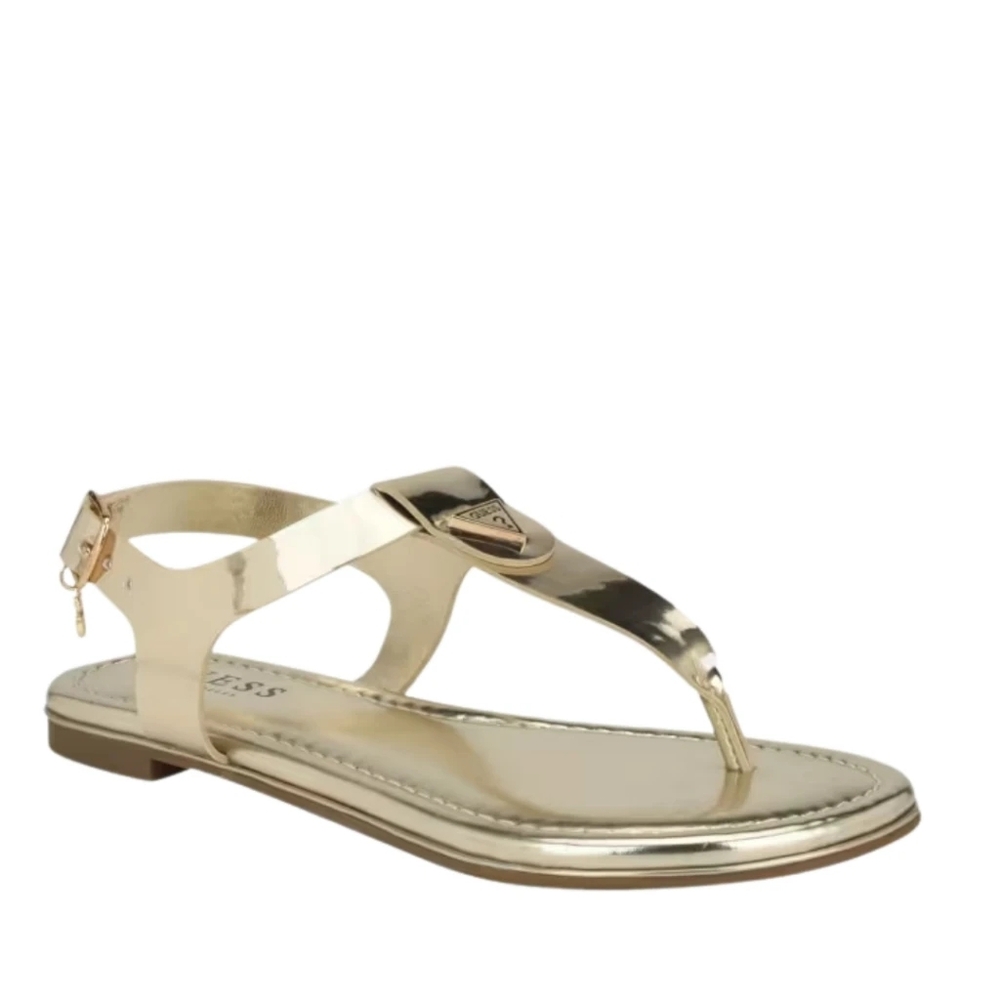 Guess Dorrys Gold T-Strap Women's Charm Logo Ankle Strap Sandals Size 6 - Picture 5 of 12